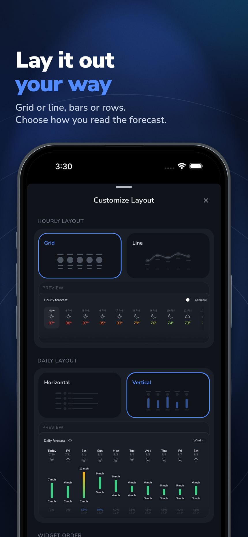 Layout customization for hourly and daily forecasts